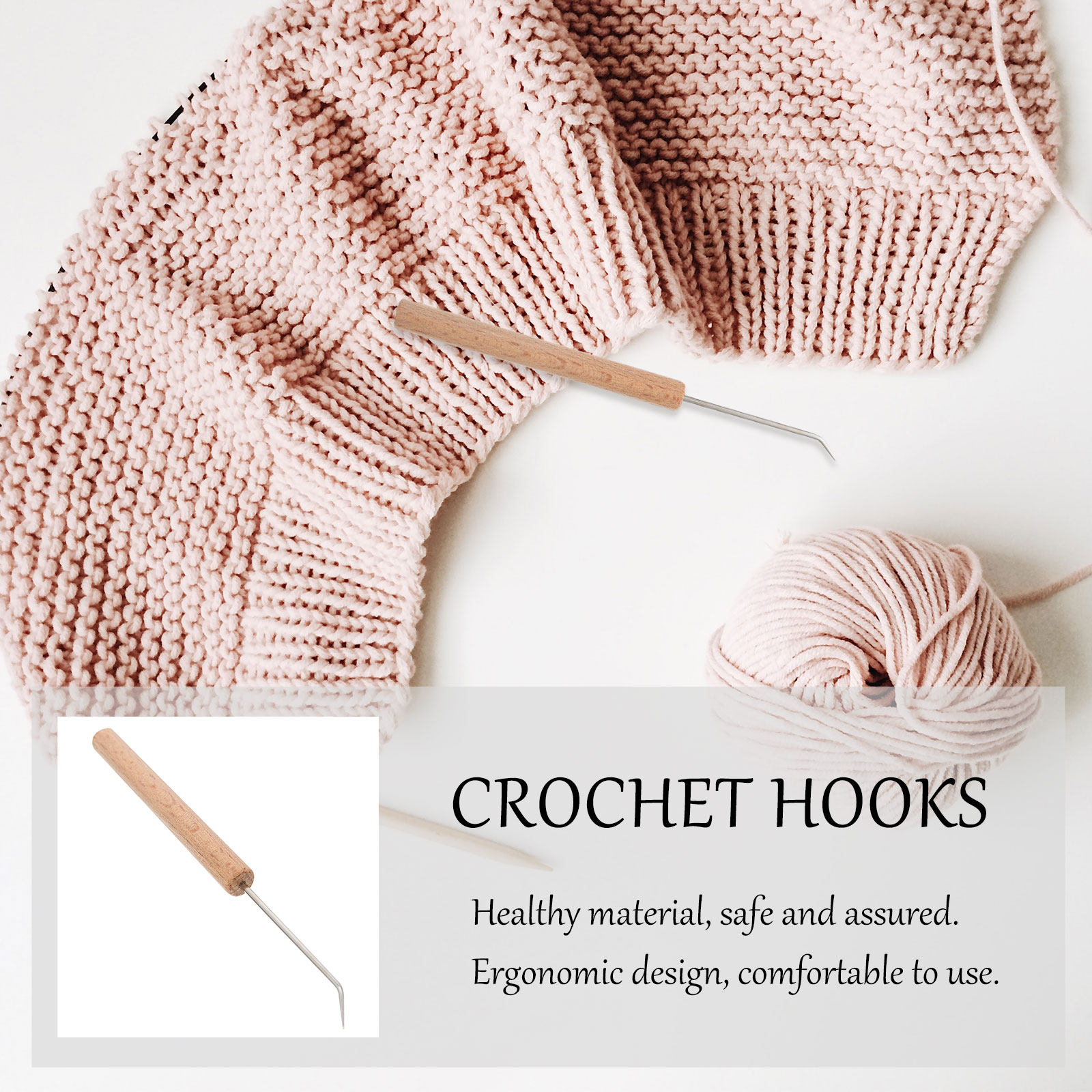 Wooden Crochet Hooks Ergonomic Handle - Pengait Rajut dengan Gagang Kayu, Desain