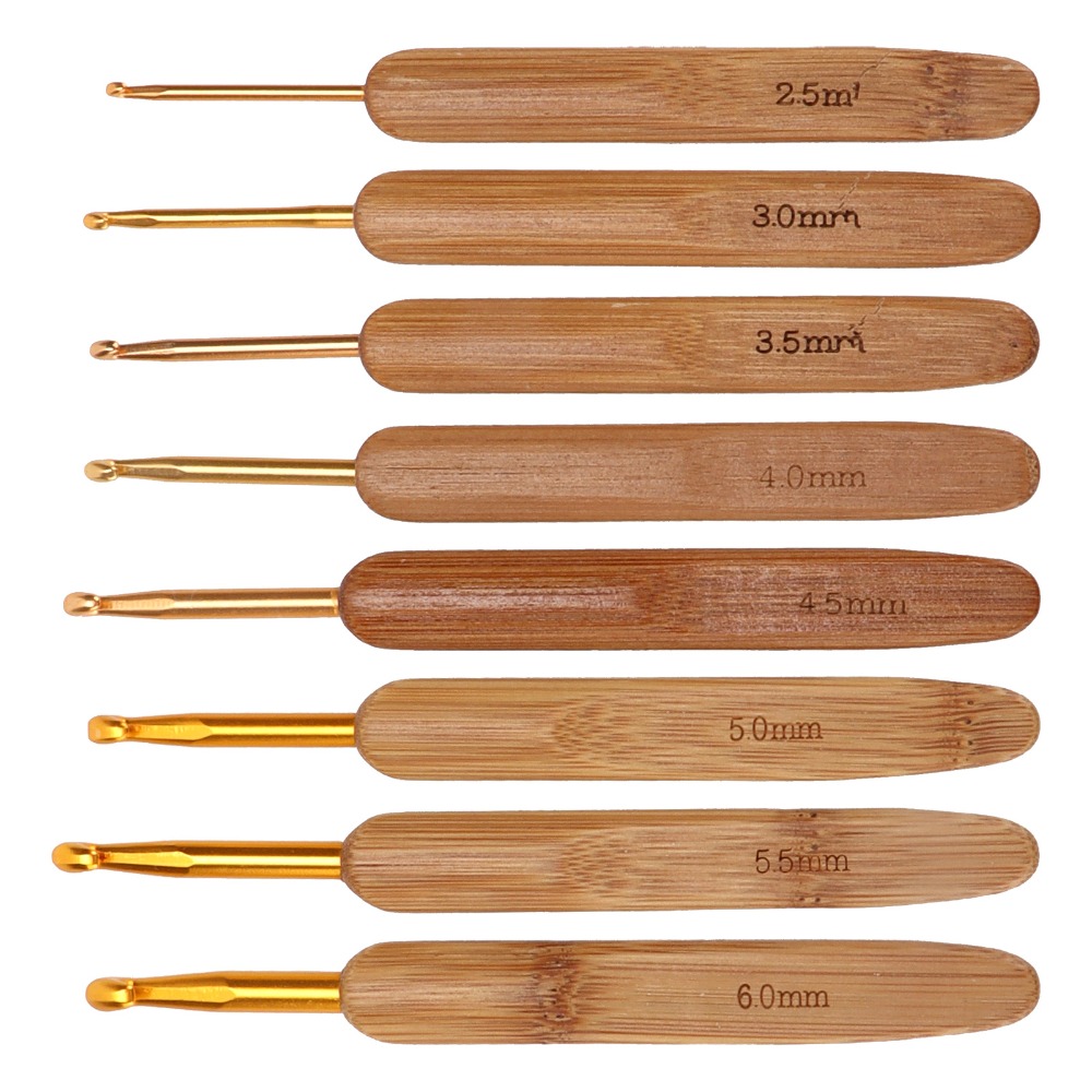 Wooden Crochet Hooks Ergonomic Handle - 8 buah set jarum rajut dengan