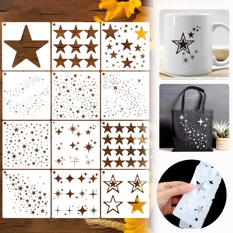 Scrapbooking - 1-5 buah Stensil Bintang Berkilau untuk