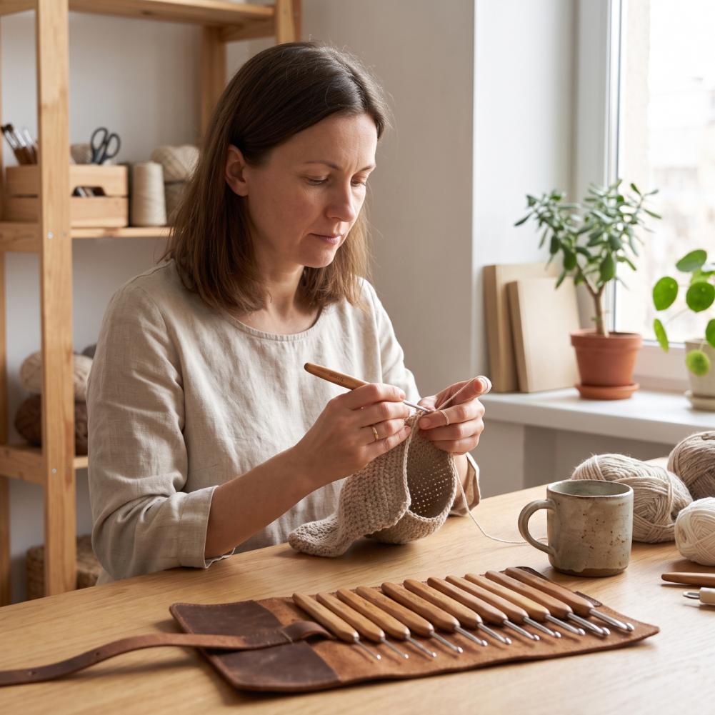 Set Alat Merajut dengan Jarum  - Wooden Crochet Hooks Ergonomic Handle ulasan dan harga