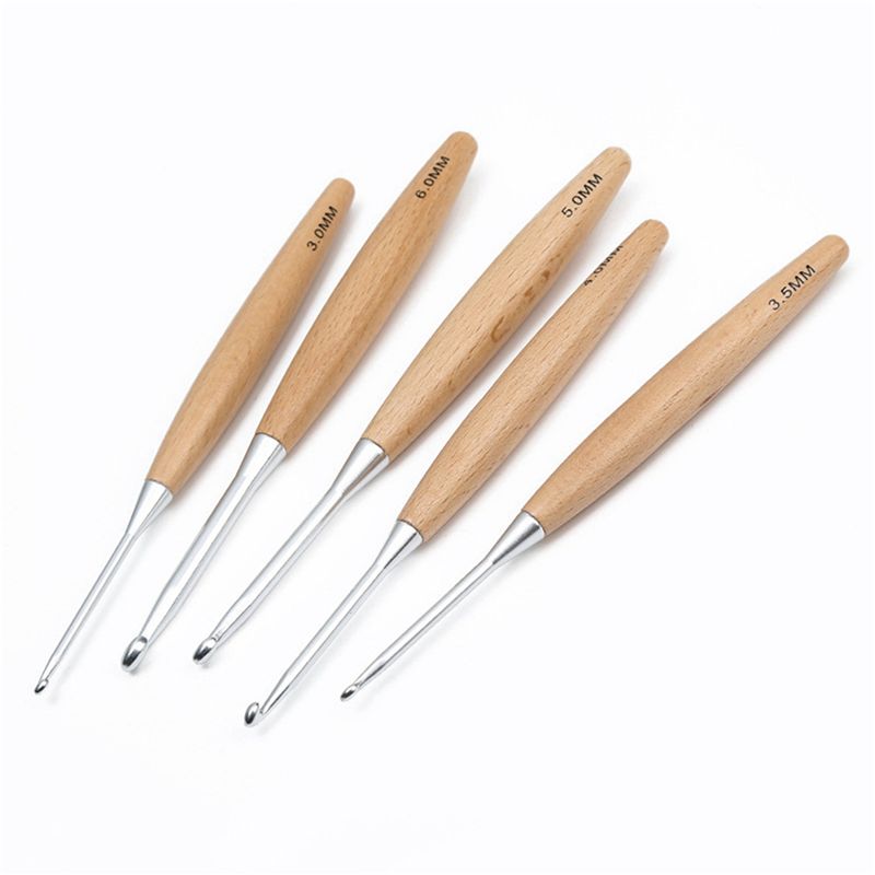 ABJI-40 Buah Kait Rajut Kayu 3 - Wooden Crochet Hooks Ergonomic Handle ulasan dan harga