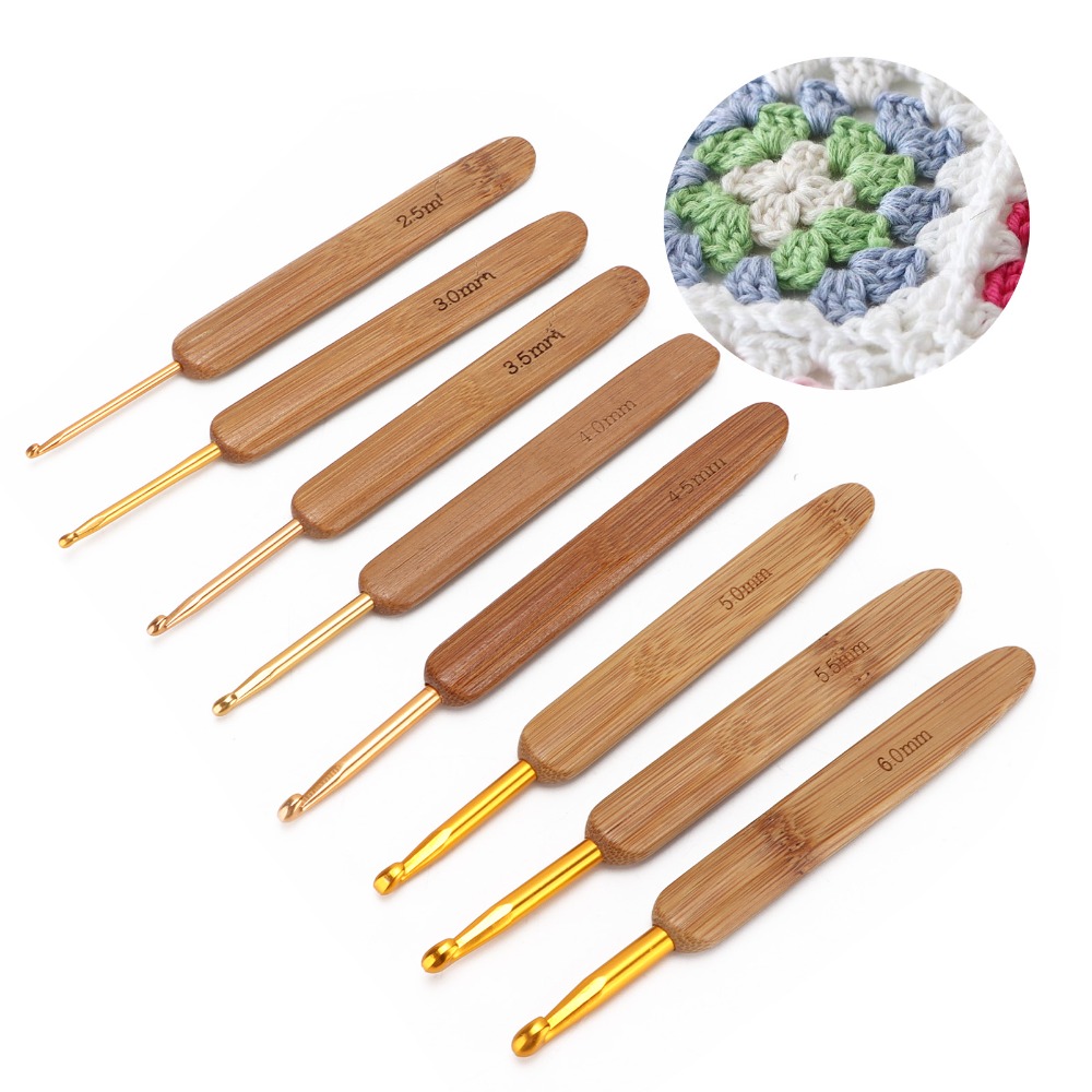 8 buah set jarum rajut dengan  - Wooden Crochet Hooks Ergonomic Handle ulasan dan harga