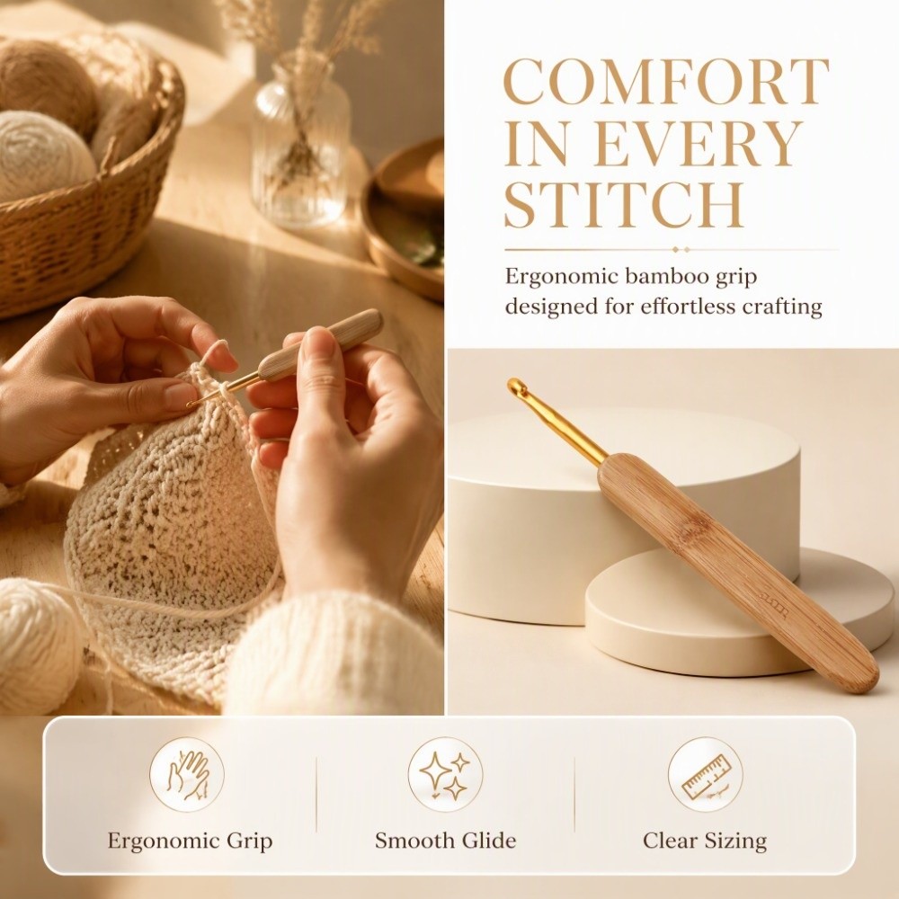 8 buah set jarum rajut dengan  - Wooden Crochet Hooks Ergonomic Handle ulasan dan harga