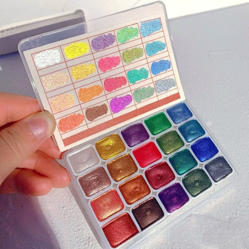 Set Cat Air Metalik Padat deng - Watercolor Paint Set Solid Pigment ulasan dan harga