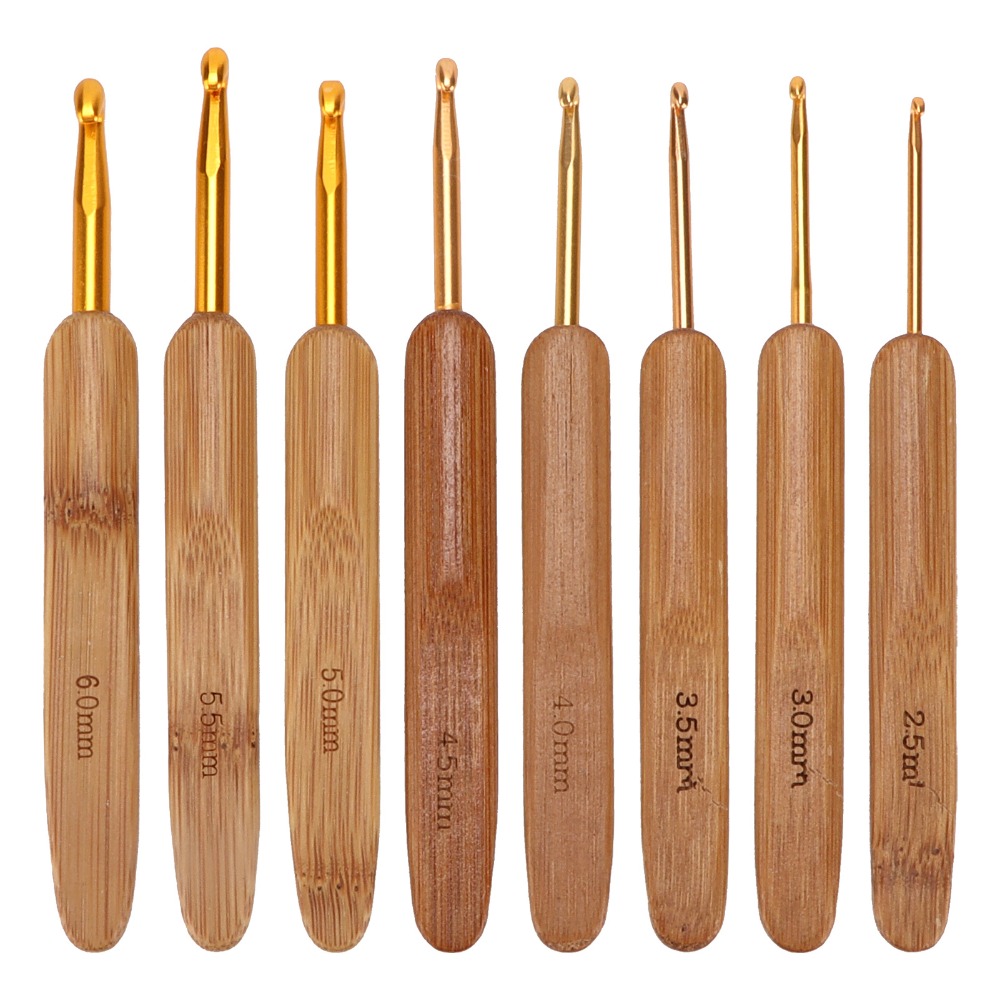 8 buah Set Jarum Rajut Ergonom - Wooden Crochet Hooks Ergonomic Handle ulasan dan harga