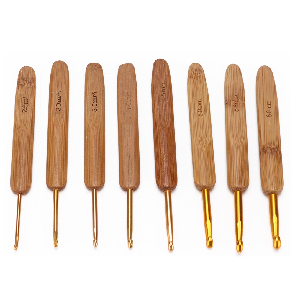 8 buah Set Jarum Rajut Ergonom - Wooden Crochet Hooks Ergonomic Handle ulasan dan harga
