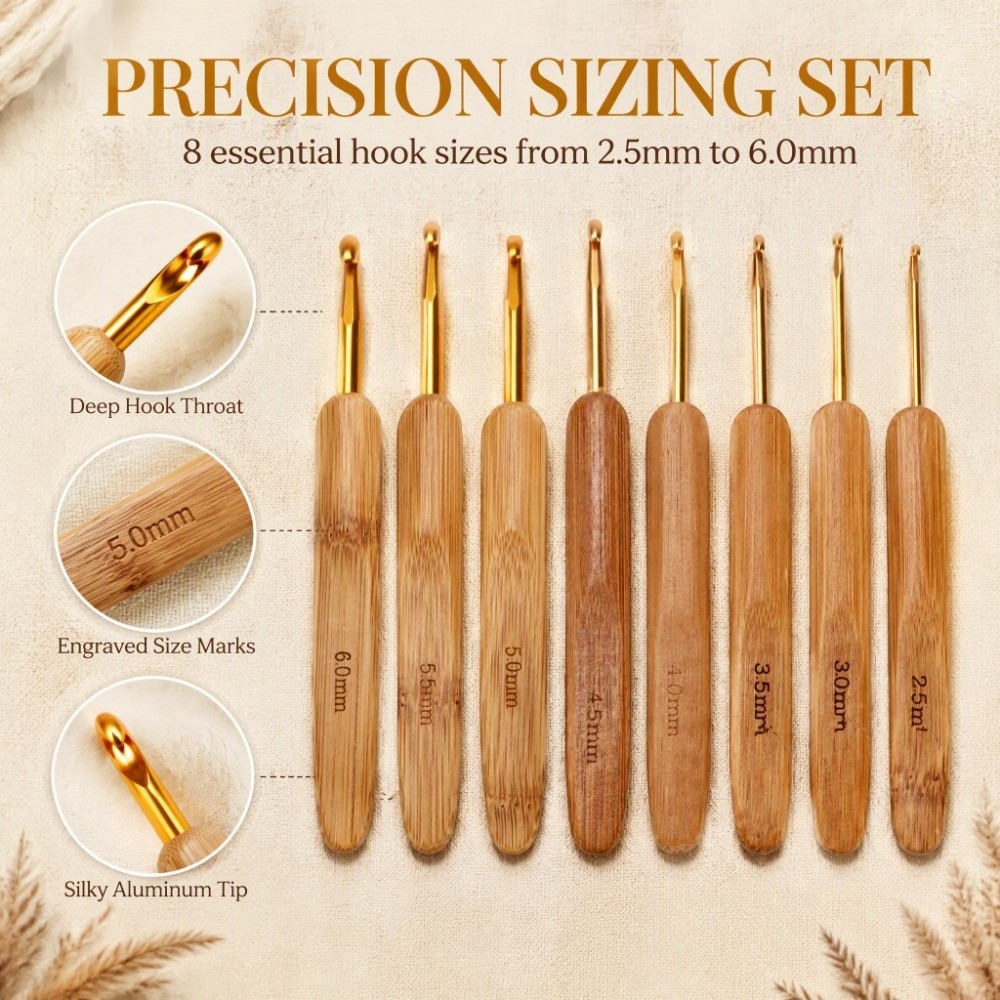 8 buah Set Jarum Rajut Ergonom - Wooden Crochet Hooks Ergonomic Handle ulasan dan harga